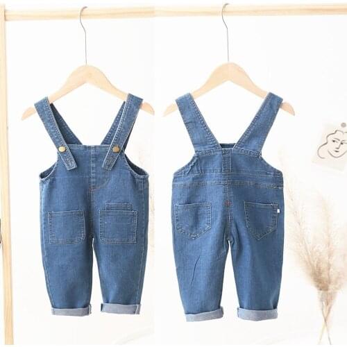 2021 Solid Blue Summer Children Kids Little Girls Denim Overalls Boys Jean Cotton Denim Baby Girl Jumpsuit Casual Loose Overalls