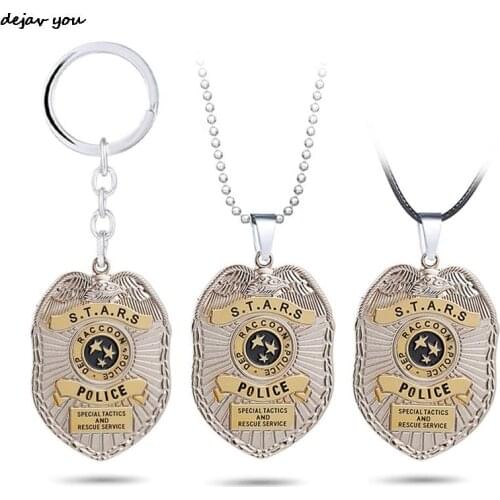 Raccoon City Police Badge Keychain Biological Hazard Pendant Necklace Umbrella Charm Keychains Necklaces Gifts Jewelry Metal