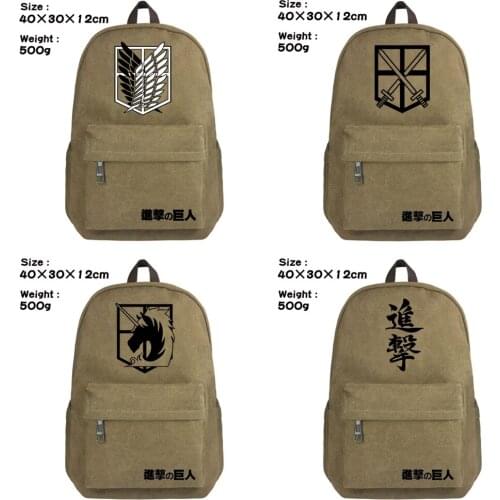 Attack on Titan Canvas Casual Rucksack Student Backpack Zipper Shoulders Bag Fashion School Bag Boys Girls Travel Laptop Bag