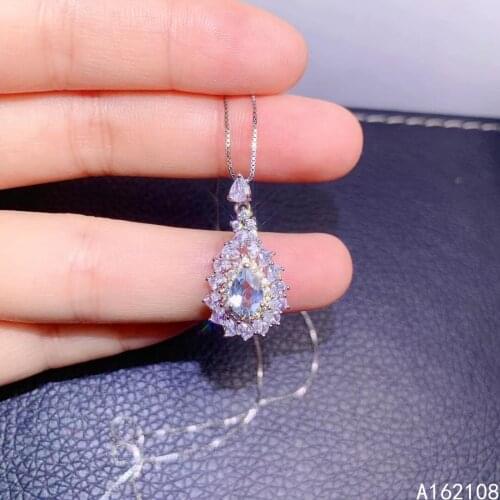 Exquisite Jewelry 925 Sterling Silver Inlay With Natural Gem Womens Popular Fashion Water Drop Aquamarine Pendant Necklace Supp