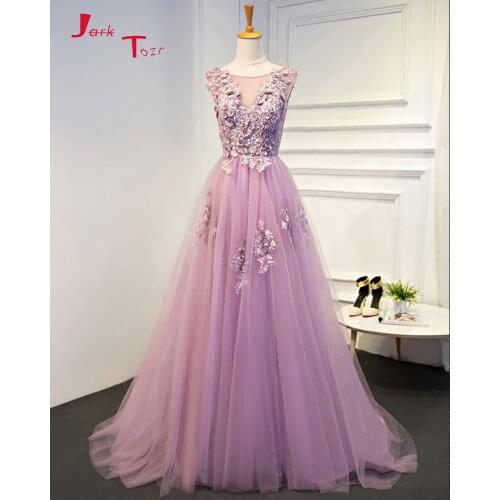Jark Tozr Custom Made Pink Formal Dresses Abiye Gece Elbisesi Beading Appliques Flowers Tulle Evening Gowns Abendkleider