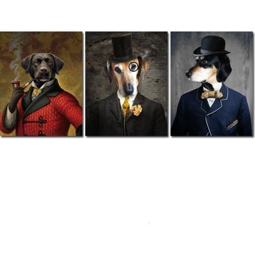 Dog In Suit Animal Print Hanging Painting Cute Funny Retro Pet Bedroom Living Room Canvas Painting Oil Painting Wall Art Picture