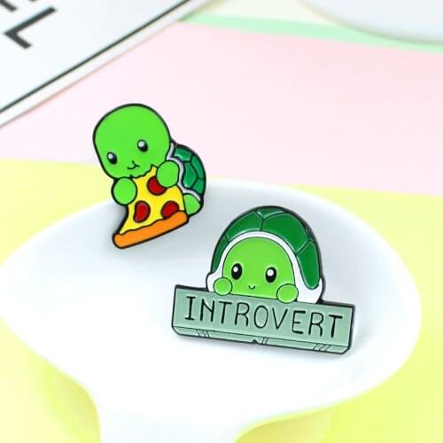 Lovely And Shy "Introvert" Animal Turtle Pizza Friends Gifts Pins Jewelry Pendenties Childrens Accessories Gifts Brooch