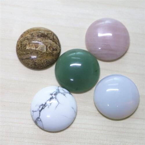 Multicolor Ring Face High Quality Pink Crystal Green Aventurine Tigers Eye Round Cabochon Beads 30mm, for Jewelry Accessories