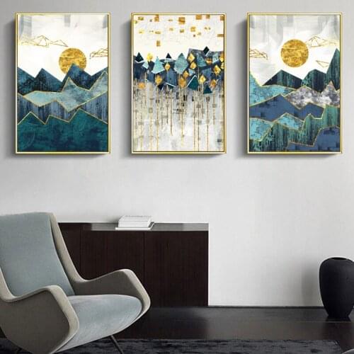 Trendy Abstract Sunrise Scene Mountain Wall Art Canvas Painting Marble Picture Posters Home Decor Prints Living Room Interior