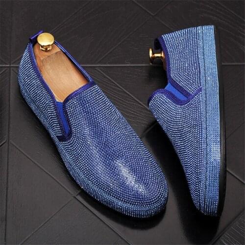 Fashion Rhinestone Flats Mens Casual Shoes Slip-on Loafers Chaussure Homme