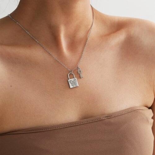 Fashion simple micro set auger lock pendant sautoir minimalist butterfly necklace restoring ancient ways is female