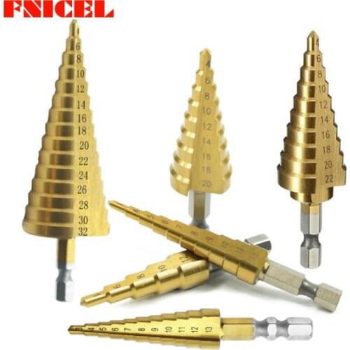Hss Step Cone Taper Drill Bit Set Hole Cutter Metric 1/4" Titanium Coated Metal Hex Bits Drill Core 3-12/13mm 4-12/20/22/32mm