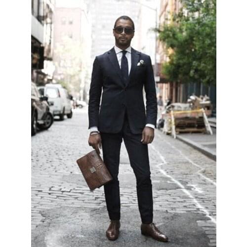 ANNIEBRITNEY Black 2 Piece Slim Fit Formal Men Suit Custom Groom Wedding Tuxedo 2 Piece Prom Wedding Business Men Suit Set