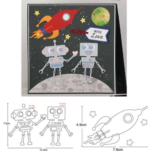 Cute Couple Alien Rocket Metal Cutting Dies Stencil For Scrapbooking dies DIY Craft Paper Card Making Template Embossing Die Cut