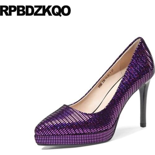 Scarpin High Heels Pumps Thin Genuine Leather Sheepskin Shoes Women Quality Blue Purple Size 33 Slip On 4 34 Pointed Toe 2021