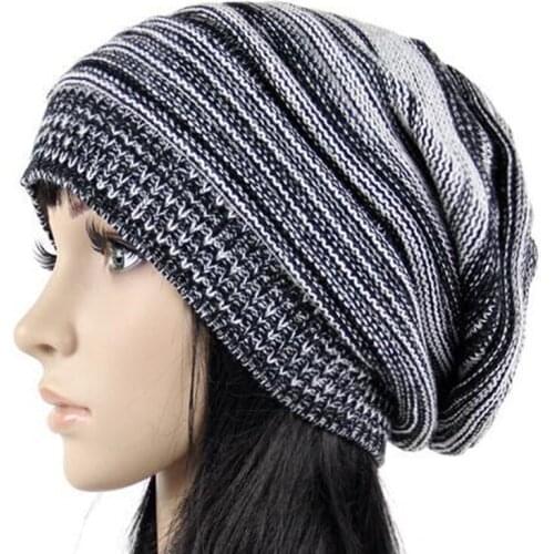 Men And Women Hat Mixed Color Cotton Striped Hip Hop Winter Warm Hat Scarf Beanies Knit Long Loose Hat Headdress