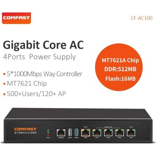 5-port full Gigabit Core Gateway AC Mt7621 WAN/LAN port WI FI router AC gateway controller comfast CF-AC100