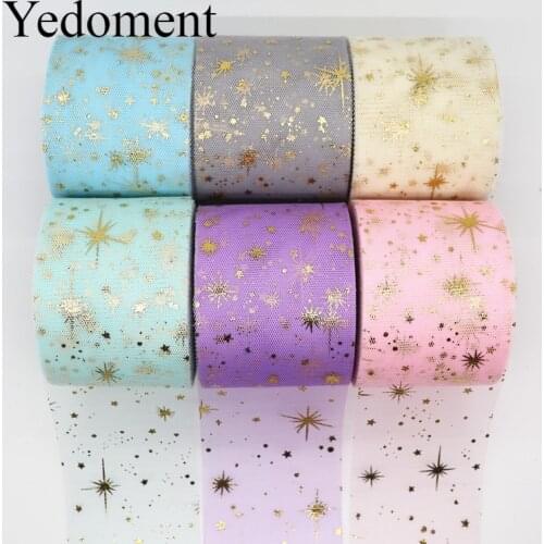 25Yards/roll 6cm Gold Foil Stars Tulle Roll Organza Tutu Fabric Baby Shower Party Supplies DIY Hair Bows Handmade Materials