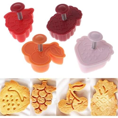 VFGTERTE 4PCS Craft Cutter Plunger Mold Fruit Mould Fondant Sugarcraft Cake Cookie Decorating Tools Set