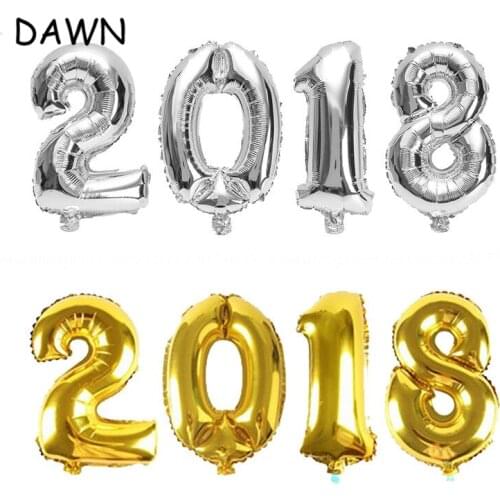 4pcs/lot 16inch Foil Ballon Gold/Silver/Blue/Pink Number "2018" balloon Happy New Year Party Decor Celebration Supplies