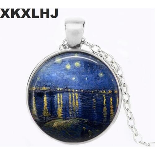 XKXLHJ Van Gogh Almond Branch In Bloom Art Pendant, Bridal Jewelry Wedding Famous Painting Necklace