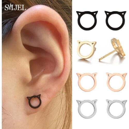 Hollow Cat Earrings for Women Stainless Steel Cute Earrings 2021 Trend Jewerly Little Cat Head Studs Christmas Gift Brincos