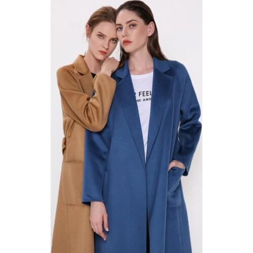 2019 Autumn and Winter new style woolen overcoat water ripple double-sided cashmere clothes lady lengthened tie waist jacket