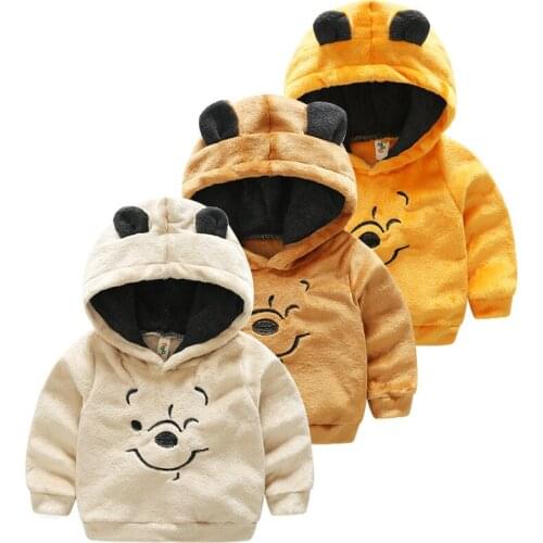 Winter Kids Plus velvet Fluffy coat Thick cotton Fashion Boy girl brand sweatshirts Cartoon 3D bear Warm Cashmere toddle clothes