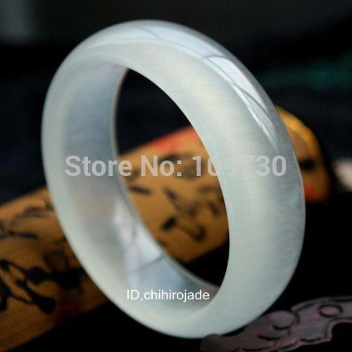 001500 Certified 100% Natural Ice White Jade Bangle Bracelet "Handmade (A0502)