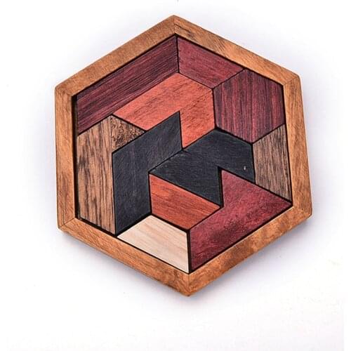 1 Set Creative Children Wooden Hexagonal Puzzles Assembled Jigsaw Tangram Educational Intelligence Baby Kids Toys Gifts