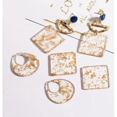 10pcs Gold Foil Resin Water Drop Square Earrings Findings Charms Ear Clip Ear Hooks Hand Earrings Make Jewelry Accessories