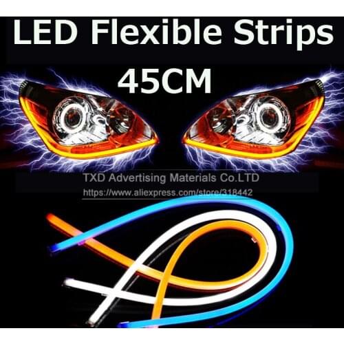 2PCS 45CM Free shipping! TXD Car DRL LED Daytime Running Soft Tears headlight Strips Steering Lights xenon white LED LIGHT