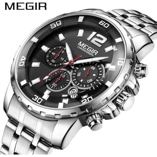 MEGIR Luxury Business Wrist Watch Men Brand Stainless Steel Chronograph Quartz Mens Watches Clock Hour Time Relogio Masculino