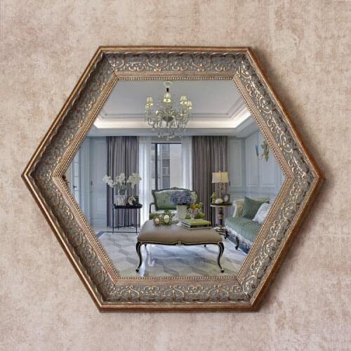 European Mirror Carved Decorative Mirror Wall Mirror Polygon Carving Toilet Bathroom Mirror