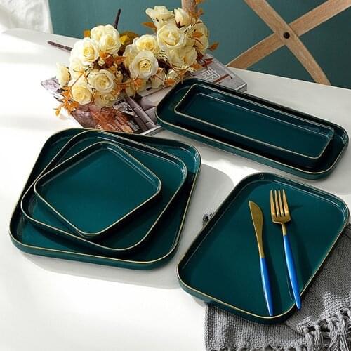 European style Porcelain Dinnerware Dining Room Ceramic Tableware Sushi Plates Breakfast Golden edge tableware set