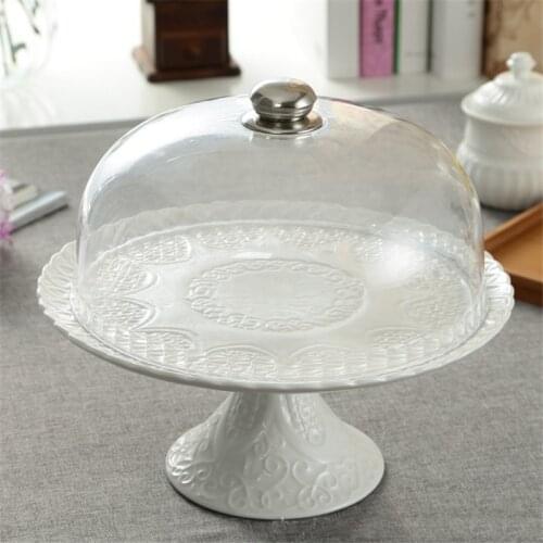 30CM Ceramic Dessert Plate Porcelain Relief Fruit Plate With Cover Bread Cake Plate Stand Round Serving Tray Compote Dish