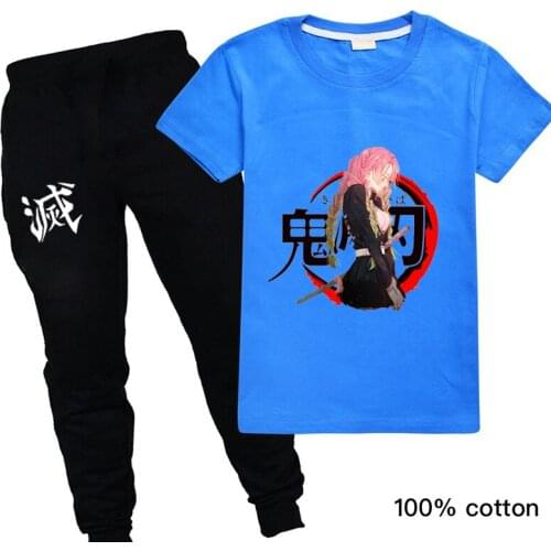 Boutique Kids Clothing Sets Baby Boy Summer Tops Water Styled Demon Slayer T-Shirt +pants Outfits Roupas Social De Menino