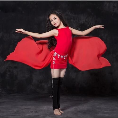 2018 New Girls Belly Dance Costume Modal Chiffon Fabric Tops+Skirt 2 Pieces/ Set For Children Indian Dance Practice Clothes