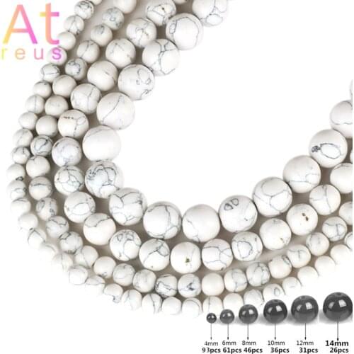 Natural Stone White Howlite Turquoises Round Loose Beads 15" Strand 4 6 8 10 14MM Pick Size For Jewelry Making Couple Bracelet