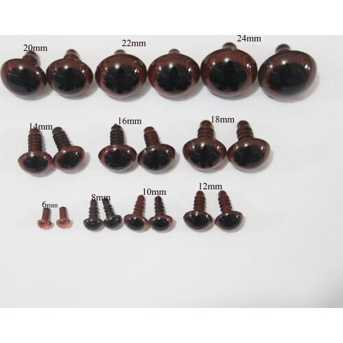 100pcs/lot 6/8/10/12/14/16/18/20/22/24mm round plastic safety brown toy eyes with washer for doll plush doll--size option