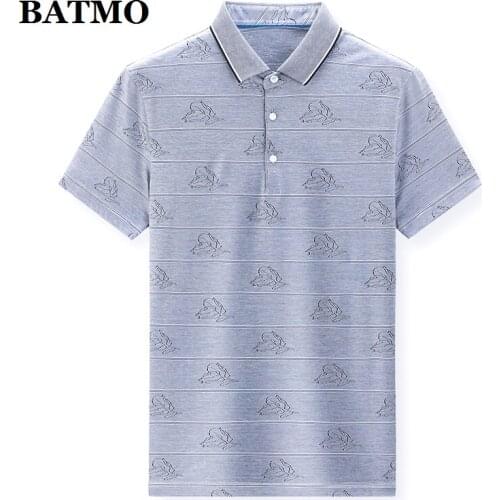 BATMO 2021 new arrival summer high quality silk polo-shirt mem,male Striped polos 3379