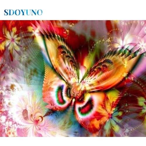SDOYUNO Full Square/Round Diamond Painting Kits Animals 5D DIY Diamond Embroidery Mosaic Butterfly Rhinestone Home Decor