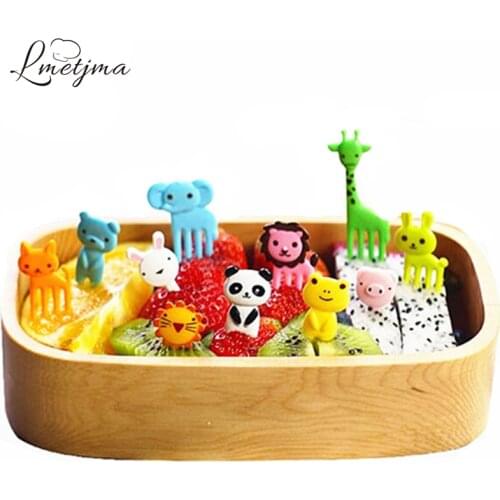 LMETJMA 10pcs/pack Animal Fruit Fork Set Farm Mini Cartoon Food Fruit Fork Cake Dessert Picks Plastic Fruit Toothpick D0007