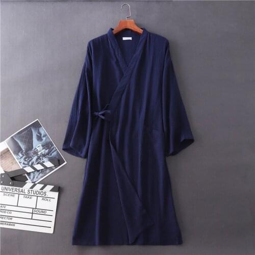 Kimono Nightgown Men 100% Cotton Soft Homewear Solid Full Sleeve Nightwear Simple Japanese Style Matching Couples Nightclothes