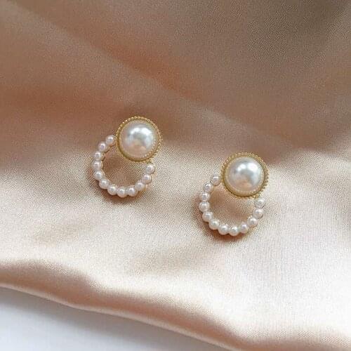 2021 Korean New Simple Geometry Earrings Fashion Temperament Sweet Pearl Flower Earrings Female Jewelry Party Gift