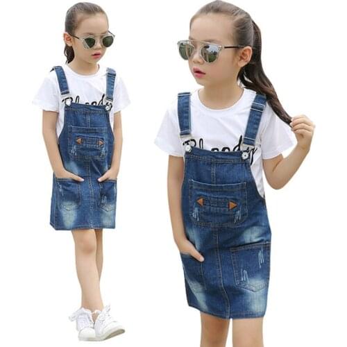 Spring girls clothes autumn girl suspender dress children denim dress removable strap kid sleeveless strap dress 12 14 15 Years