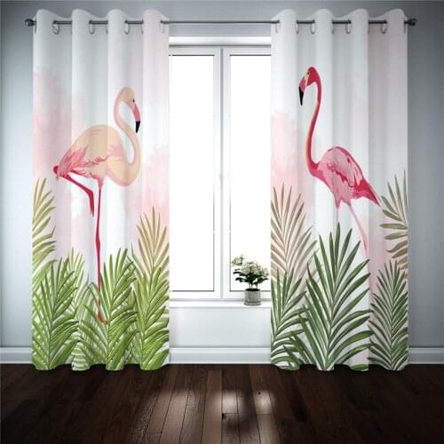 Flamingo Window Curtains 3D Print Cartoon Pink Animal Curtains Home Textile Window Drapes Plants Blackout Window Treatments