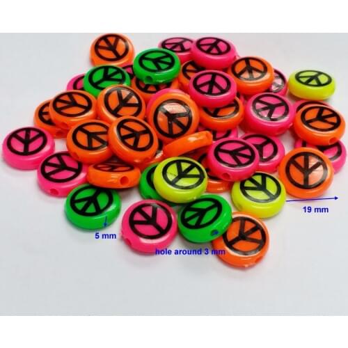 Wholesale 100 PCS bulk round shape Peace CP134 Charms Loose Beads 19mm Color Pony Beads for girl school science home crafts