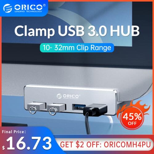 ORICO Clip-type USB 3.0 HUB Aluminum External Multi 4 Ports USB Splitter Adapter for Desktop Laptop Computer Accessories(MH4PU)