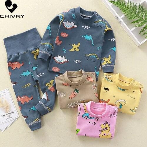 Newborn Kids Boys Girls Pajama Sets Cartoon High Waist Long Sleeve T-Shirt Tops with Pants Toddler Baby Autumn Sleeping Clothes