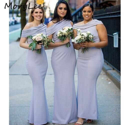 Bridesmaid Dresses One Shoulder Floor Length Sweep Train Zipper Back Silk Satin Mermaid Wedding Party Bridemaid Dresses