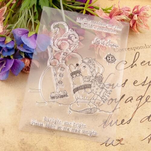 Squirrel Make Snowman Transparent Clear Silicone Stamp for DIY Scrapbooking/photo Album Decorative Clear Stamp