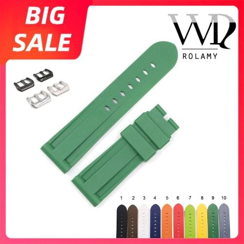 Rolamy 24mm Top Quality Luxury Pure Color Waterproof Silicone Rubber Replacement Watch Band Strap For Panerai Luminor