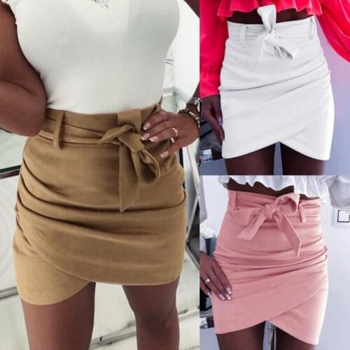 Sexy High Waist Bandage Casual Skirt In Summer of 2021 White Pink Khaki Mini Skirt